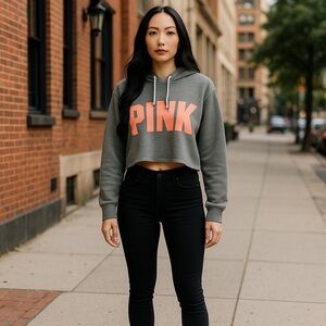 PINK Victoria's Secret Gray and Pink Cropped Sweater
